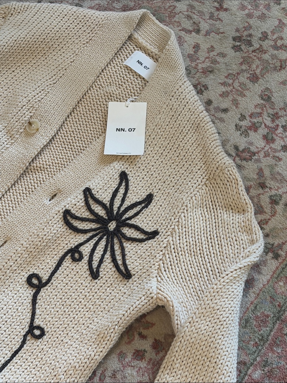 A.P.C. Cream Knit Cardigan with Black Floral Appliqué - Picture 5 of 16
